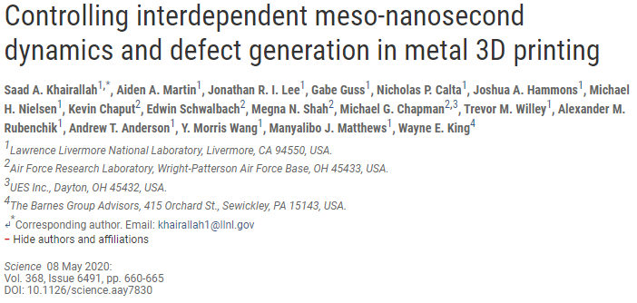 美國LLNL國家實驗室/空軍研究實驗室：3D打印常有缺陷生成？粉末動力學幫助解惑