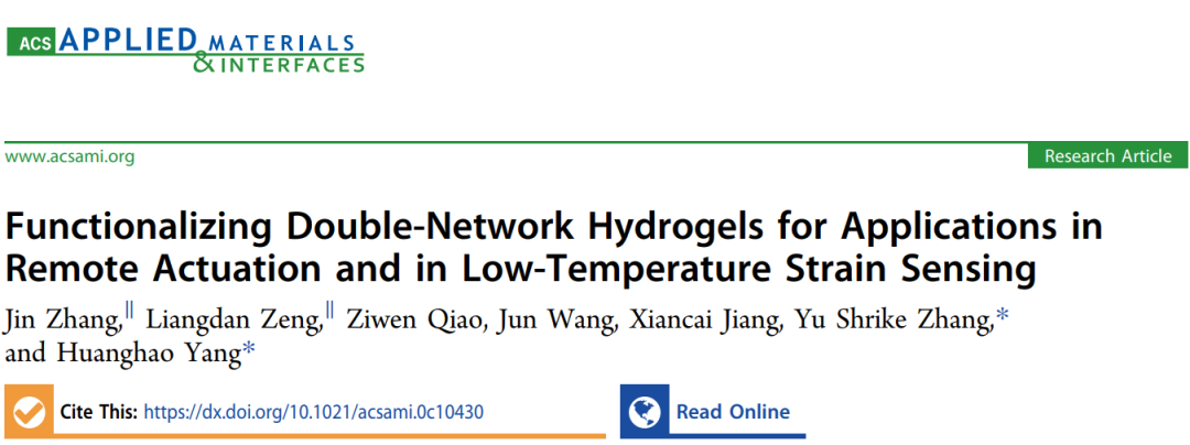 福州大學(xué)楊黃浩教授和哈佛醫(yī)學(xué)院Yu Shrike Zhang教授：功能化雙網(wǎng)絡(luò)水凝膠，用于遠(yuǎn)程驅(qū)動和低溫應(yīng)變傳感
