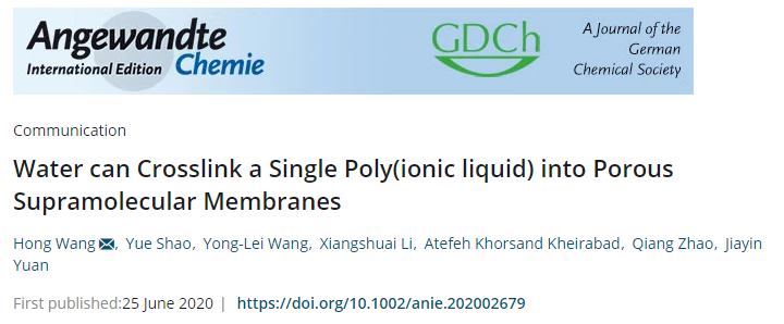?水作交聯(lián)劑？！南開大學(xué)王鴻團隊《Angew》：氫鍵誘導(dǎo)的多孔超分子膜