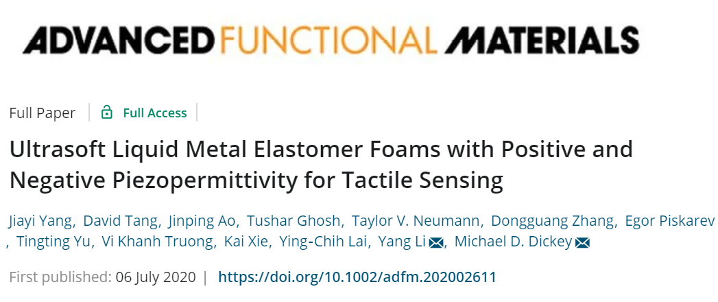 《AFM》：用于觸覺(jué)感知的超軟、具有正負(fù)壓介電效應(yīng)的液體金屬?gòu)椥泽w泡沫