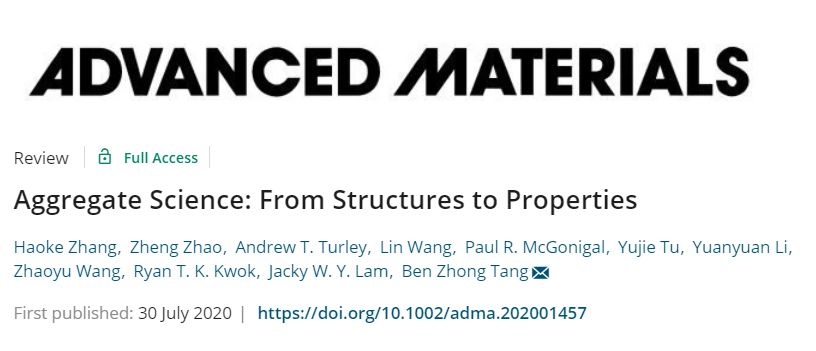 新高度！唐本忠院士團(tuán)隊(duì)《AM》綜述：提出超越分子科學(xué)的“聚集態(tài)科學(xué)”