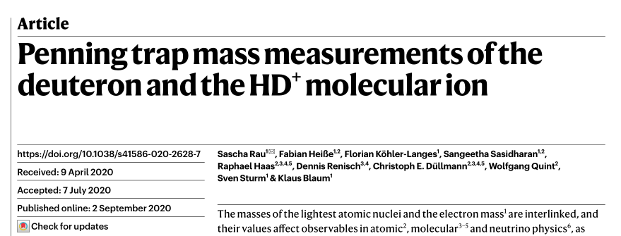 重磅！4篇Nature/Science齊發(fā)：世界上最精確的氘核質(zhì)量出來(lái)了！我們離中微子質(zhì)量還遠(yuǎn)嗎？